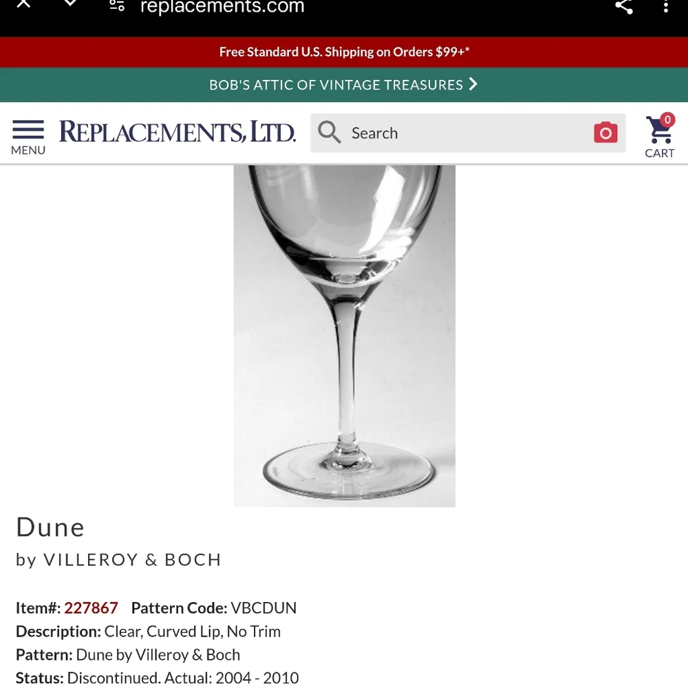 Villeroy & Boch Crystal Dune Glasses Goblets Set of 2